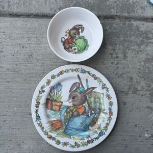 Oneida Deluxe Bunny Rabbit Plate and Bowl Set Easter‎ Spring Kids Decor